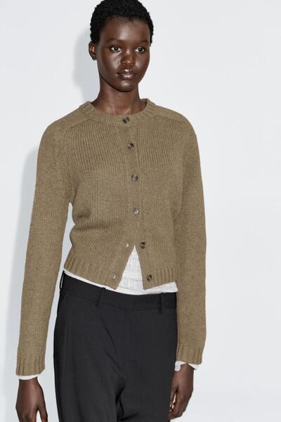 Massimo Dutti %100 yün reglan kollu triko hırka