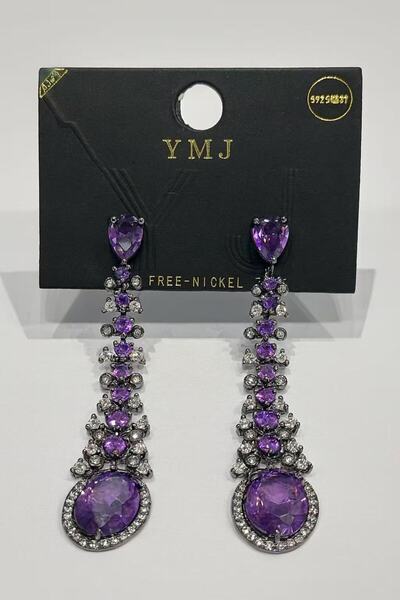 MD Moda Accessories Mor Zirkon Taşlı Zarif Sallantılı Küpe