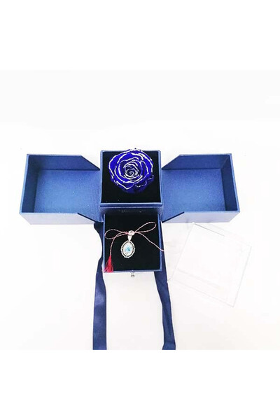 velve Cutiuta cu trandafir criogenat si pandantiv, albastru, Albastru