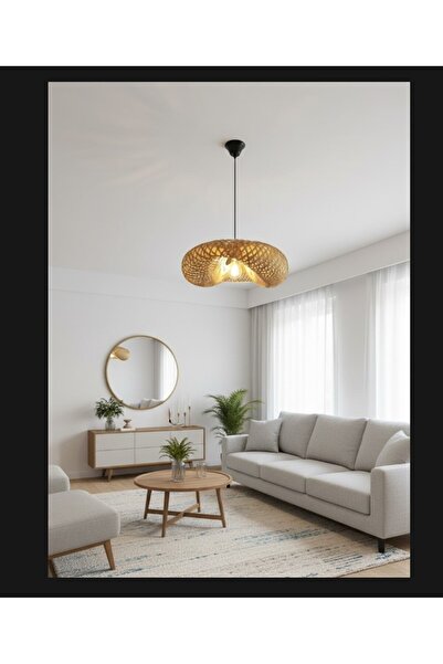 mayadesignlight Maya Avize Bambu Şapka 50cm İskandinav Rattan Bohem Tarzı Sarkıt Avize