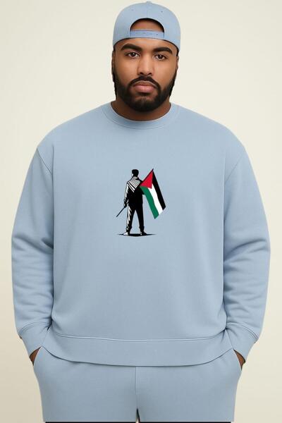 BENROMA Hanorac unisex de mărime mare, cu 3 fire, din bumbac pieptănat, cu im...