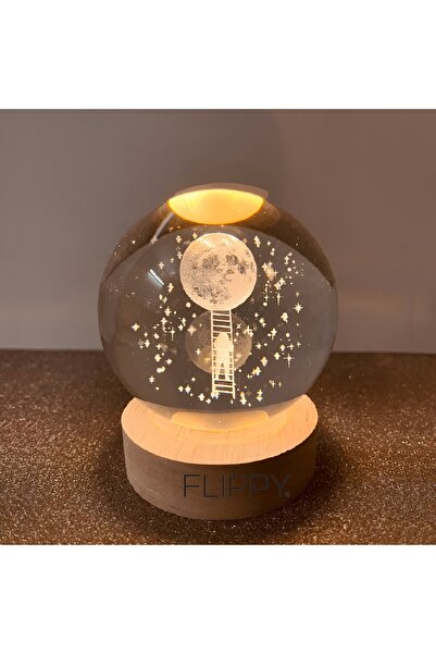 Flippy Decorative LED Lamp, Flippy, Crystal Ball 6cm Diameter, Astronaut on the Ladder to the Moon 3D, USB