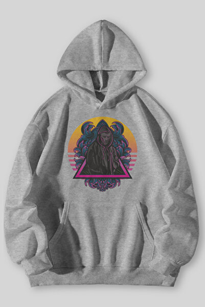 Harmandar Cyber Punk Robot Printed Unisex Black Gray Kangaroo Pocket Hooded S...