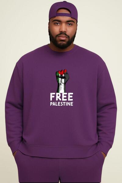DM DOLCE MORE Hanorac unisex de mărime mare cu imprimeu FREE PALESTINE