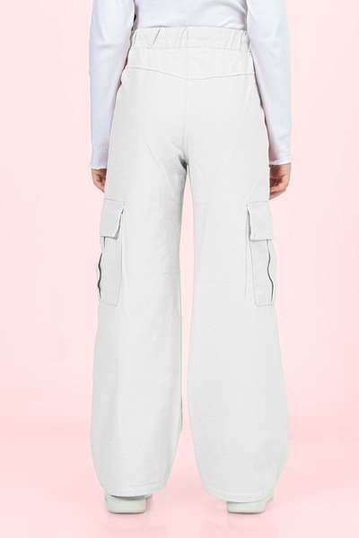 ww waka waka kids store Kargo Pantolon Kız Çocuk Gabardin Beli Lastikli