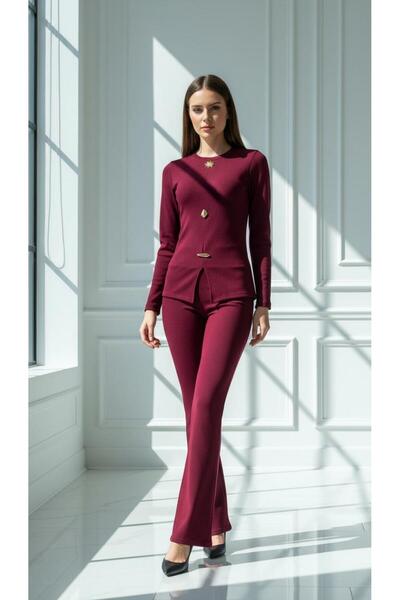 Patreon Women's Buttoned Blouse Palazzo Pants Ottoman Top and Bottom Set