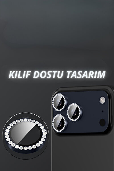 Evax [Taşlı] iPhone 17 Pro Max / 17 Pro Uyumlu Abis Renginde Taşlı Çerçeveli Cam Kamera Lens Koruyucu
