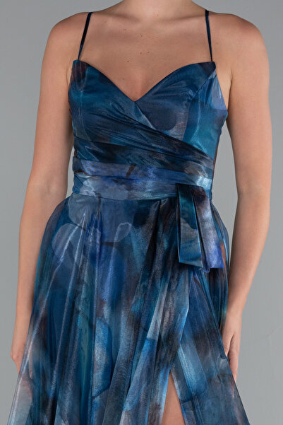 Abiyefon Petrol Yeşili Yırtmaçlı Uzun Empirme Mezuniyet Elbisesi ABU5053