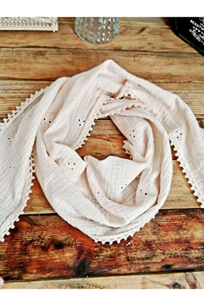 Mufincollection Cream Muslin Fabric Lace Neck Scarf |   Handmade – Cotton