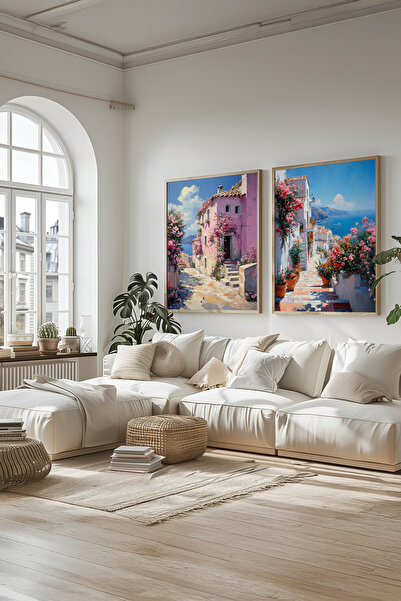 STARYUNA Wooden Framed Italy View Oil Painting Effect Double Painting Set Yuna430