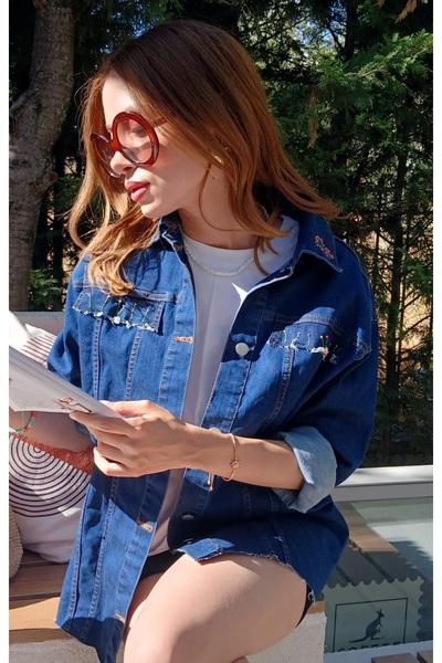 boutich SANATSAL NAKIŞ DETAYLI PATCHWORK DENİM CEKET –KADIN (TEK ADET & KİŞİYE ÖZEL TASARIM)