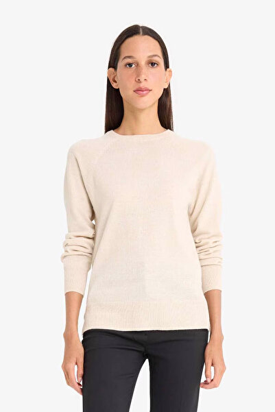 DeFacto Relax Fit Crew Neck Basic Plain Knitwear Beige Women's Sweater I6913Az/Bg420