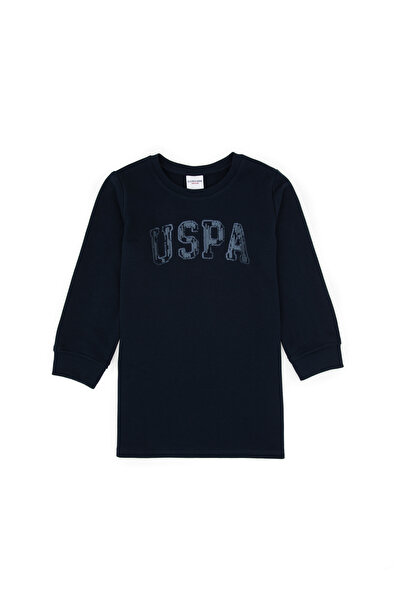 U.S. Polo Assn. فستان محبوك مطرز بالترتر باللون الأزرق الداكن للفتيات 5031562...