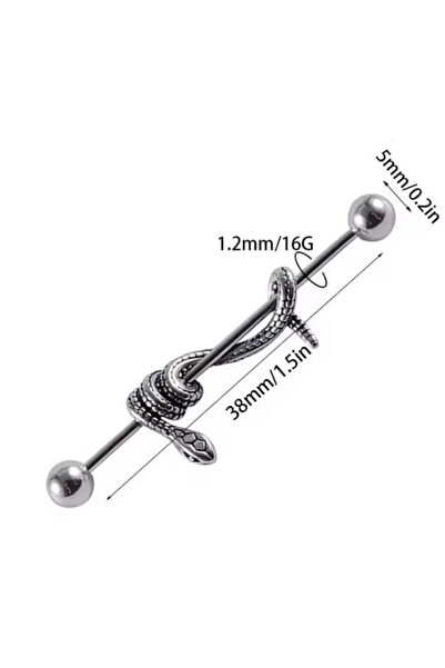 Blisse Piercing Unisex Gümüş Renk Yılan Figürlü Cerrahi Çelik Industrial Köpr...