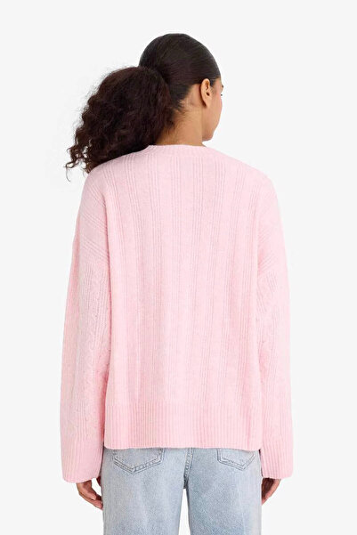 DeFacto Oversize Wide Fit Crew Neck Knitwear Pink Women's Sweater F3894Ax/Pn344