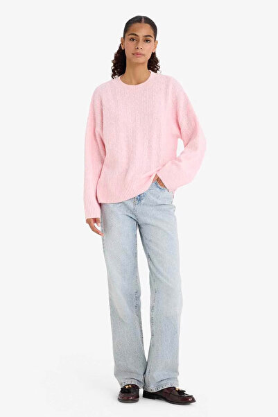 DeFacto Oversize Wide Fit Crew Neck Knitwear Pink Women's Sweater F3894Ax/Pn344