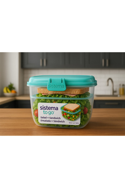 Sistema To Go 1.63L Storage Container – Sandwich & Salad Container, Bpa-Free, with Locking Lid, Green