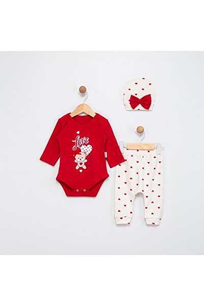 EYZ KIDS Kız Bebek Kalpli Body&Zıbın Takım