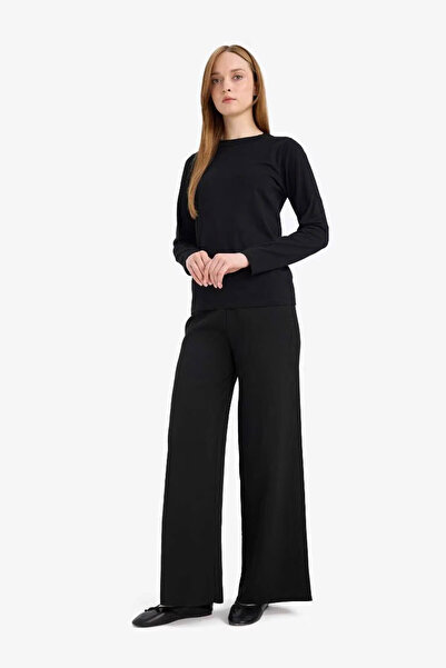 DeFacto Wide Leg Wide Leg Knitwear Black Women's Trousers F1102Ax/Bk81