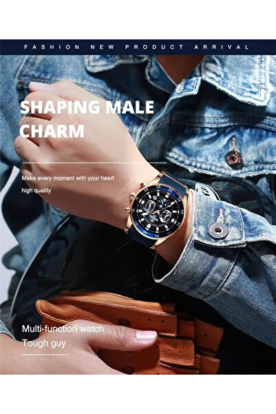 Reward Men’s Blue Chronograph Watch with Stainless Steel Band, Date Display, and Water Resistance