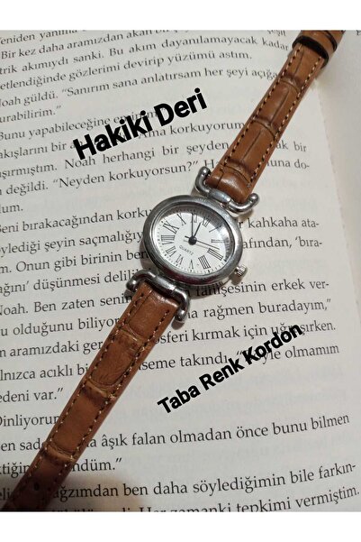 Brality ساعة يد نسائية موديل جديد موديل أنيق حزام بلون أسمر -حافظة فضية- bb0057