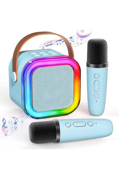 EMATTERIO Karaoke Set with Portable Speaker and 2 Wireless Microphones, Bluetooth, RGB Lights, 4 Vocal Effects