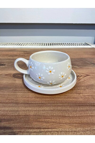 ColorCraft Ceramic Handmade Cup Set of 2 with Daisy Pattern
