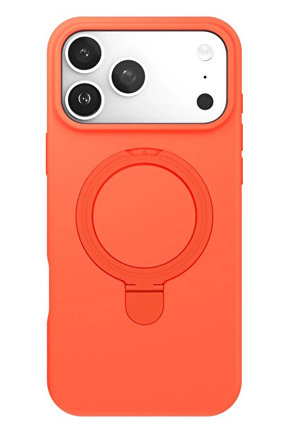 m.tk moveteck iPhone 17 Pro Kılıf Magsafe Halkalı Extra Standlı içi Kadife Yumuşak Mat Renkli Süet Silikon Kapak