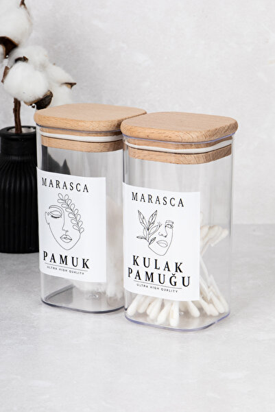 DNS HOME 2 τεμάχια Marasca Cotton Set με ετικέτα βαμβακερό υφάσματα & βαμβακερό δοχείο αποθήκευσης Σετ μπάνιου ακρυλικό 300 ml