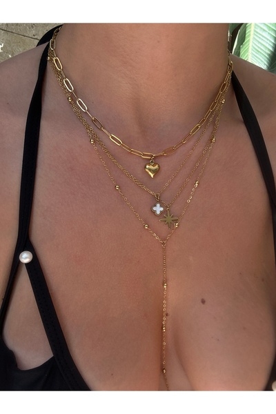 pop up store Heart and Star Detail Four-Piece Steel Necklace Set