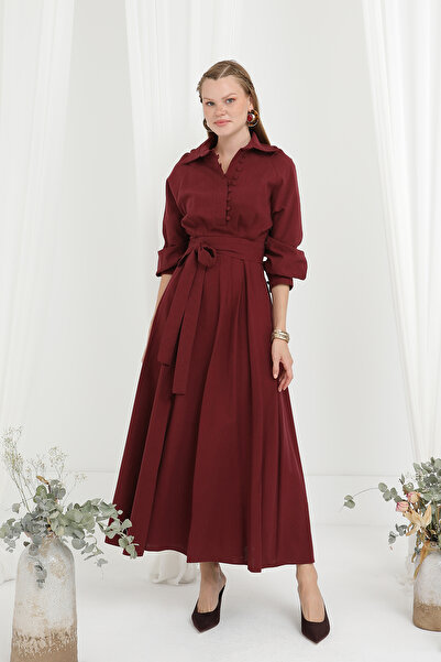 Modamorfo Γυναικείο φόρεμα με λεπτομέρεια με κουμπιά και γιακά δικαστή - 20688ELB