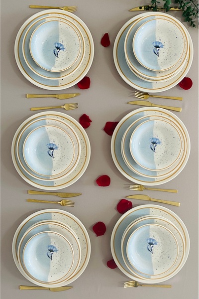 VENÜS HOME DECORATION Mavi Gelincik 6 Kişilik 24 Parça Yemek Takımı