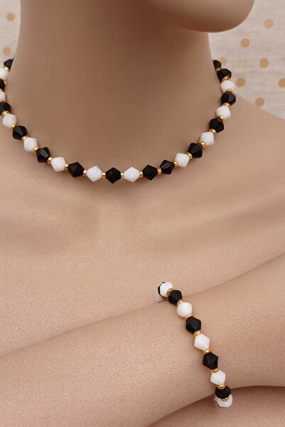 Ralp Moda Black and White Necklace and Bracelet Set