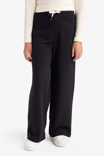 DeFacto D0743 Siyah Kız Çocuk Wide Leg Beli Lastikli Geniş Paça Eşofman Altı