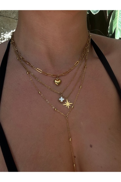 pop up store Heart and Star Detail Four-Piece Steel Necklace Set