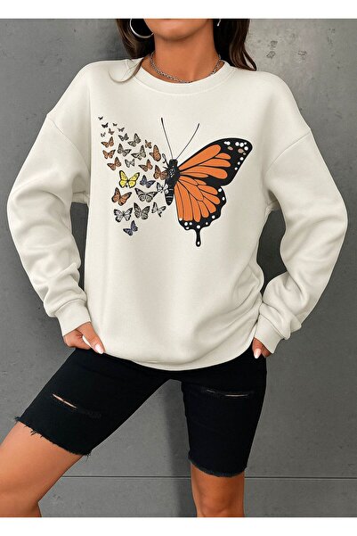 DM DOLCE MORE سترة رياضية للجنسين مطبوعة بنقش الفراشة من القطن الممشط بثلاثة ...