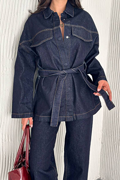 Noa Noa Women's Belted Denim Pants & Jacket Set – Modern & Powerful Silhouette