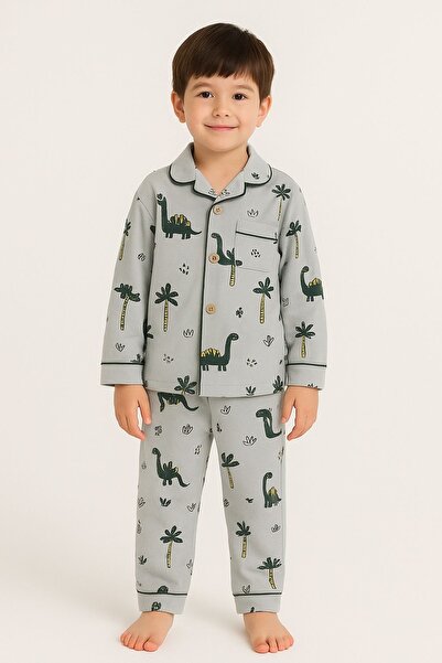 nazarbebe Boy's Dinosaur Patterned Long Sleeve Cotton Pajama Set 0007