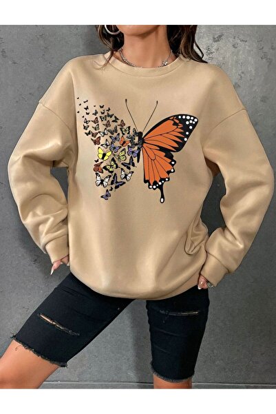 BENROMA سترة رياضية للجنسين مطبوعة بنقش الفراشة من القطن الممشط بثلاثة خيوط