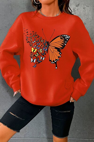 BENROMA سترة رياضية للجنسين مطبوعة بنقش الفراشة من القطن الممشط بثلاثة خيوط