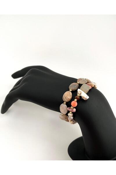 eyla collection مجموعة سولاريا المكونة من سوارين من الحجر الشمسي واللؤلؤ الملون