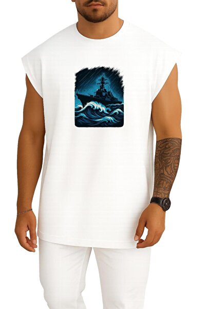 Bahriyeli Collection oversized Storm Destroyer – Αθλητής με σχέδιο στήθους με θωράκιση μάχης Navy Wave
