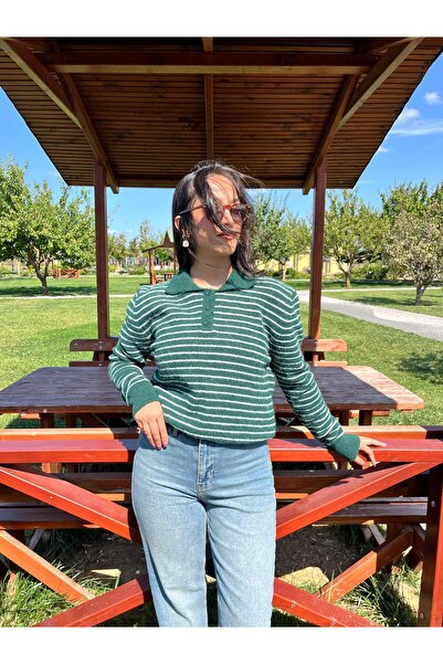 VAZIRADK Striped Polo Neck Sweater