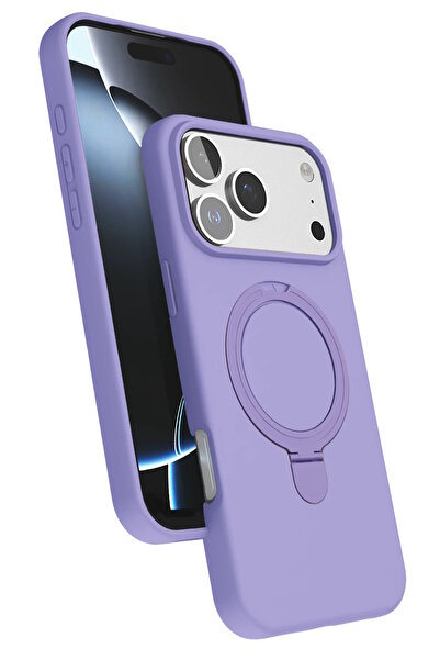 m.tk moveteck iPhone 17 Pro Max Kılıf Magsafe Halkalı Extra Standlı içi Kadife Yumuşak Renkli Süet Silikon Kapak