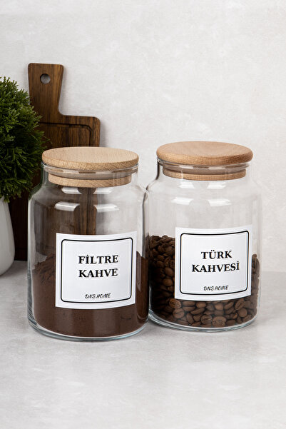 DNS HOME 2'li Kahve Seti Filtre Kahve & Türk Kahvesi Saklama Kavanozu Etiketli Saklama Kabı 800 ml