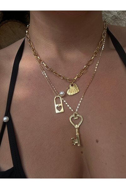 pop up store Altın Renk Charm Üçlü Zincir Kolye Set