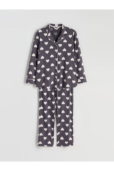 LC Waikiki Shirt Collar Heart Printed Maternity Pajamas Set