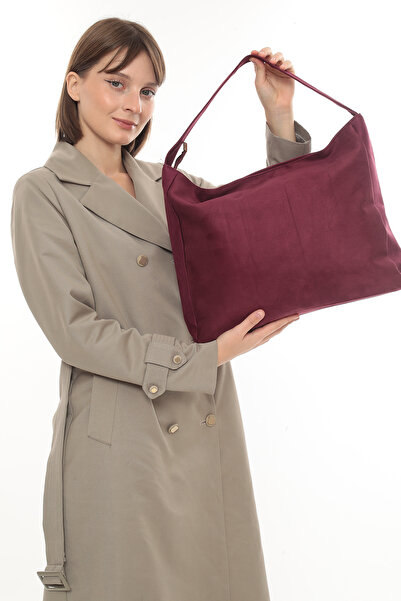besmoda Women's Burgundy Suede Shopper Bag