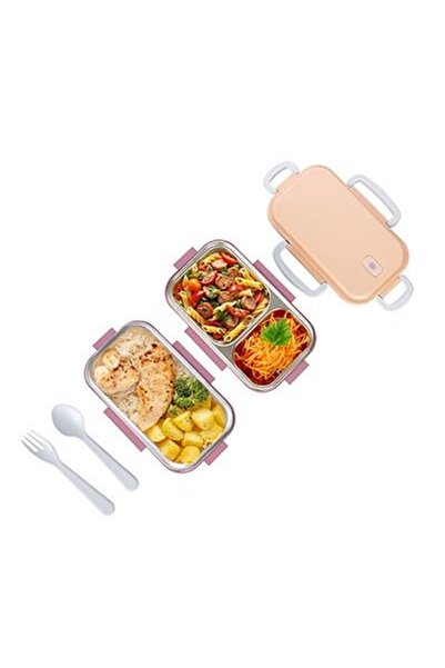 Cosiness Beautiful Life Stainless Steel - Vacuum 3-Compartment Lunch Box with Fork+ Spoon 450X400 Ml.