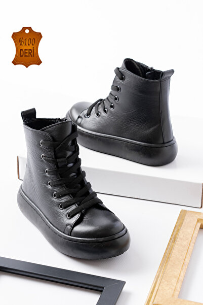 lina step Hakiki Deri Ortopedik Tabana Dikişli Su Geçirmez Sıcak Tutar Unisex Çocuk Günlük Bot